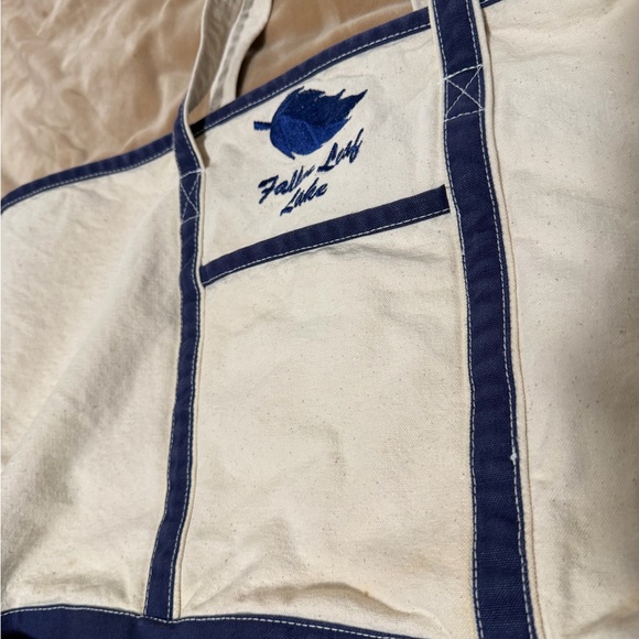 Retro Vintage Falling Leaf Lake Navy and Cream Tote Bag - Picture 2 of 8